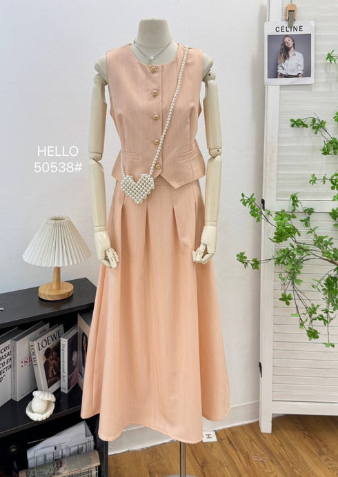Casual Single Breasted Vest With Mid Length Skirts